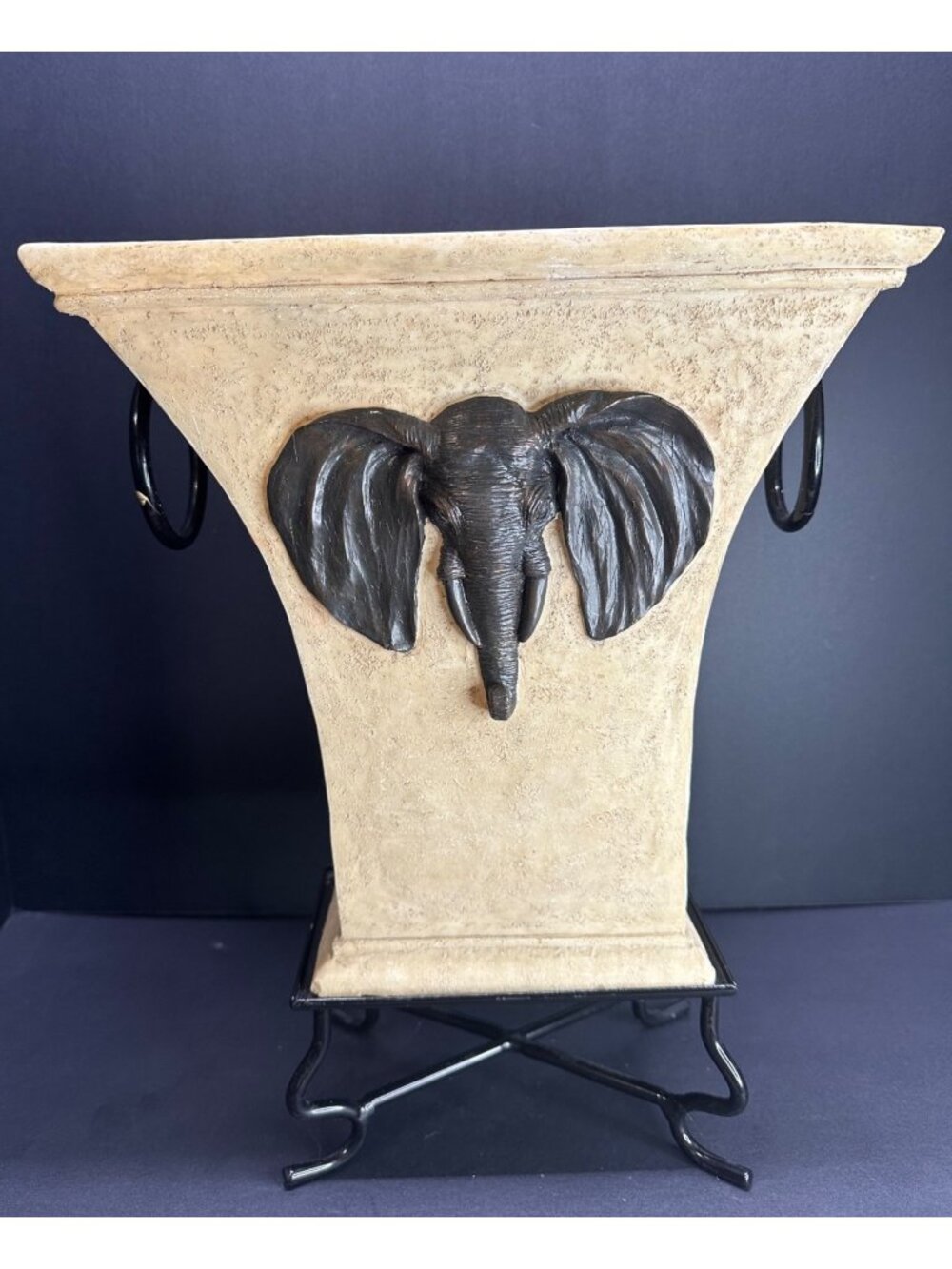 Vtg Elephant Head Pedestal Vase Planter Resin Trophy Style Home Decor 14.25" T